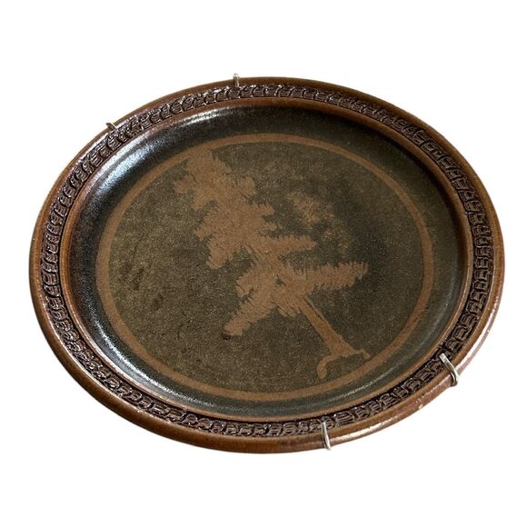 Rustic Brown and Green Tree Silhouette Stoneware Wall Hanging Plate - Picture 4 of 6